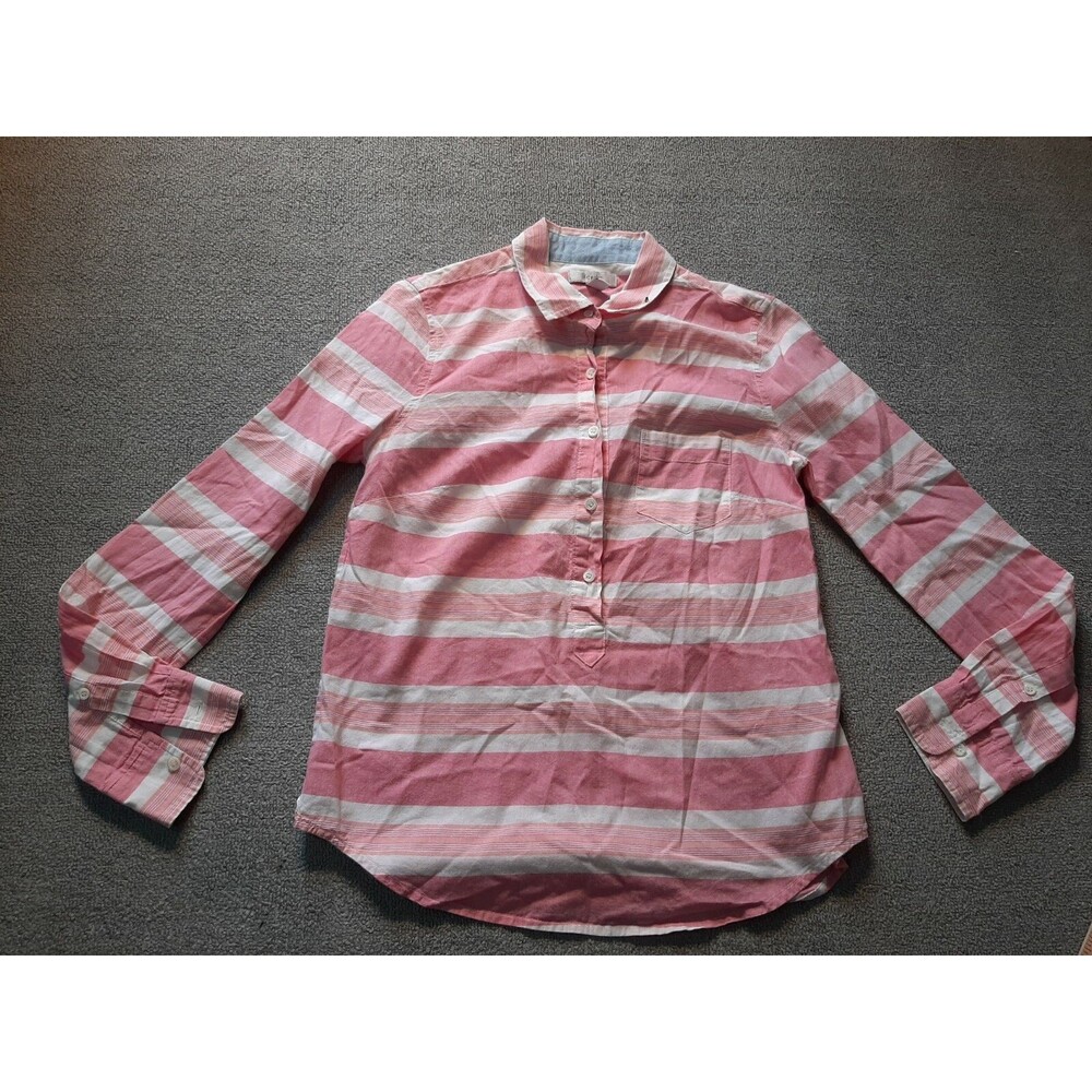 J Crew Long Sleeve Shirt Womens Size 0 Pink Striped Pocket